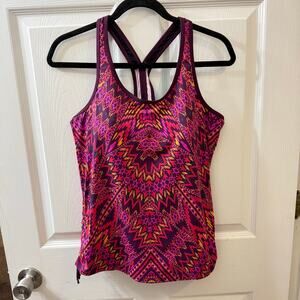 Athleta Cayo Coco Ready to Run Pink/Purple racerback swim athletic tankini Sz Lg